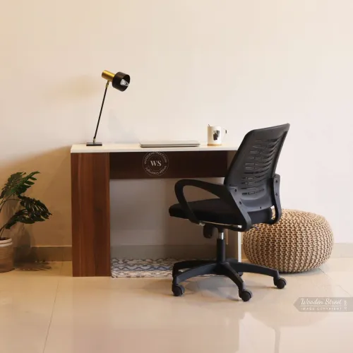 Image of Wooden Street Saber Study Table with Side Shelves