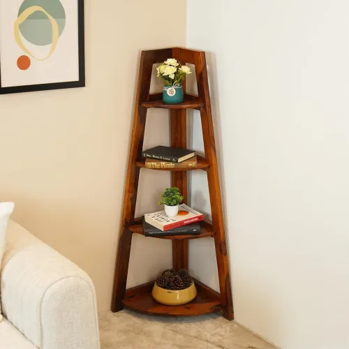 Image of Wooden Street Severino Bookshelf | 4 Tier Sheesham Wood Open Multipurpose Foldable Bookshelf | Compact Home and Office W
