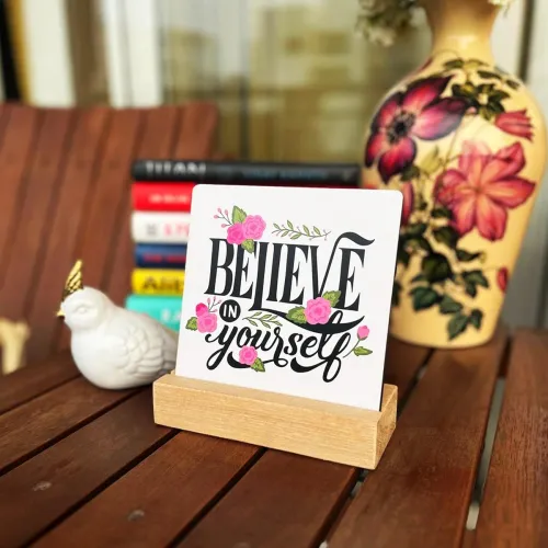 Image of Wooden Study Table Motivational Decor