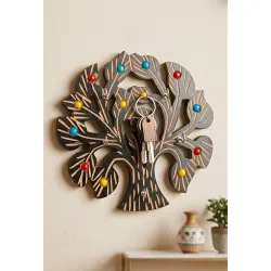 Wooden Tree of Life Wall Key Holder with Colourful Beads