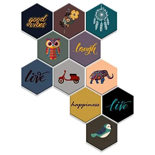 Image of Wooden Wall Decor Set of 11 Multicolour - SPW3