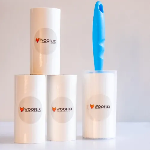 Image of Wooflix Lint Remover with Handle, Protective Cover, and 2 Refills (120 Sheets) - Sticky Roller Brush for Clothes,