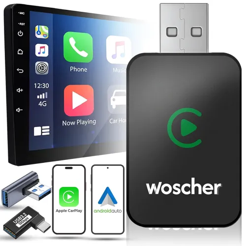 Image of WOSCHER 2in1 Airlink Wireless Carplay Adapter and Android Auto Adapter for Car 