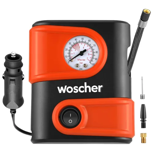 Image of Woscherr 12V Tyre Inflator | 110 PSI | Analog Gauge