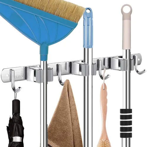 Image of WOW Interiors broom holder mop holder (3 Rack 4 Hook, Pack of 1)
