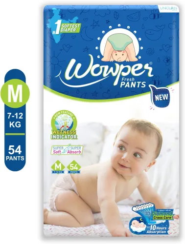 Image of Wowper Fresh Baby Diapers Pants | Upto 10 Hrs Absorption | 7-12 Kg� - M (54 Pieces)