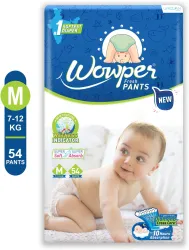 Wowper Fresh Baby Diapers Pants | Upto 10 Hrs Absorption | 7-12 Kg� - M (54 Pieces)