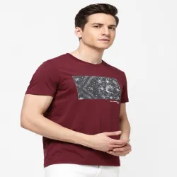  Wrangler Men Maroon & Grey Printed T-shirt