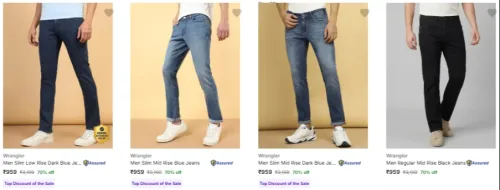 Image of Wrangler Men's Jeans at Minimum 70% Discount