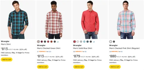 Image of Wrangler Men's Shirts at minimum 60% Discount