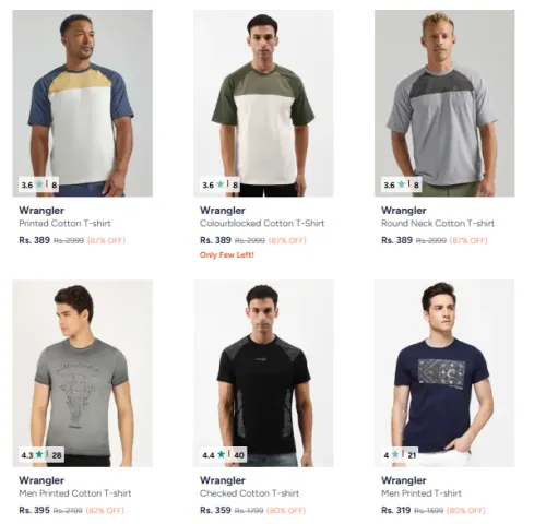 Image of Wrangler Men's TShirts UpTo 87% Discount