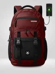 WROGN Large 42 L Laptop Backpack Unisex Ashper 2.0 with USB Port, Rain Cover and Reflective Strip (Maroon, Black)