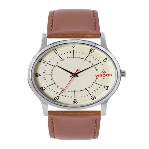Image of WROGN Analogue Watch (Cream-Coloured Dial & Brown Leather Straps)