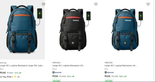 Image of Wrogn Backpack at minimum 85% Discount