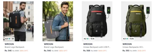 Image of Wrogn Backpacks at minimum 80% Discount
