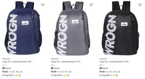 Image of Wrogn Backpacks upto 87% Discount