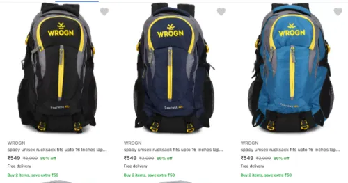 Image of Wrogn Brand Rucksacks @ Minimum 85% Discount