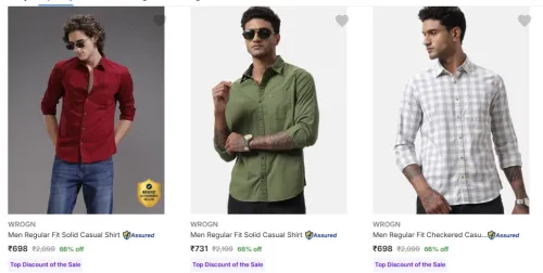 Image of Wrogn Casual Shirts Minimum 65% Discount