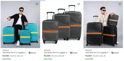 Image of WROGN Hard Body Set of 3 Luggage Upto 84% Discount 