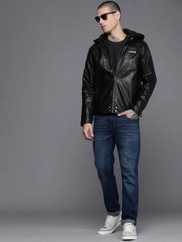 Image of WROGN Men Black Leather Jacket