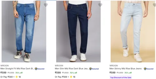 Image of Wrogn Men Jeans Minimum 70% Discount