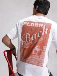 WROGN  Men Printed Round Neck Pure Cotton White T-Shirt