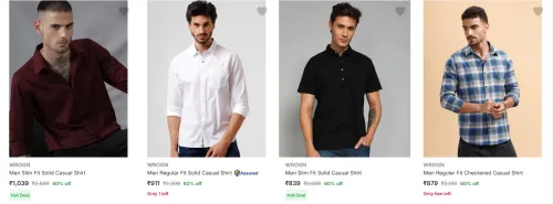 Image of Wrogn Men's Shirts at minimum 60% Discount