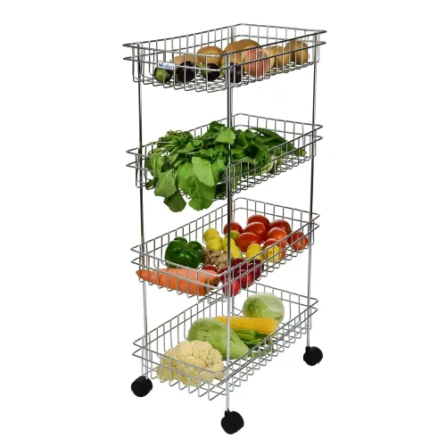 Image of WROLAVI Stainless Steel Basket with Wheels for Vegetable & Fruits, Jars Container Storage Rack Design Organizer Stand fo