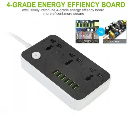 Image of WunderVoX Power Strip Universal 3 AC Sockets + 6-USB Ports 3.4A 3 Socket Extension Boards  (Grey, White, 2 m, With USB P