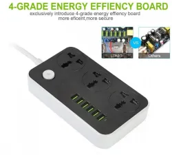 WunderVoX Power Strip Universal 3 AC Sockets + 6-USB Ports 3.4A 3 Socket Extension Boards  (Grey, White, 2 m, With USB P