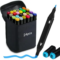 Wynhard Alcohol Markers Sketch Pen Set Dual Tip Brush Pens Art Markers for Drawing 24 Color Dual Tip Chisel & Fine Colour Marker Set Sketch Marker Alcohol Based Markers Drawing Marker for Ad...