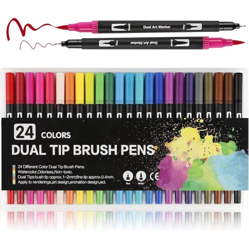Image of Wynhard Brush Pen Set Sketch Pen Set Drawing Pen 24 Shades Art Markers Set Fineliner Color Pens Water Based