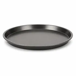 Xacton Carbon Steel Non-Stick Round Pizza Pan - 23 x 23 x 1.5 cm | Heavy Duty Baking Tray for Pizza, Garlic Bread, Cookies & Tarts | Microwave Oven, OTG Safe | Easy Release & Easy Clean | Bl...
