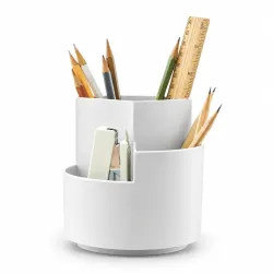 Xacton Desk Organizer | Multipurpose Stationery Holder with 3 Compartments | Compact Tabletop Storage Organizer for Home, Office & Study Room | Stand for Pencils, Pens & Office Supplies - Wh...