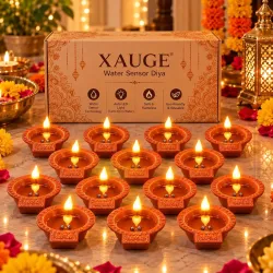 XAUGE Water Sensor Diya, Water-Activated LED, Orange | Flameless Design