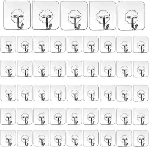 Image of XBEY Adhesive Plastic Wall Hooks 50-Pack