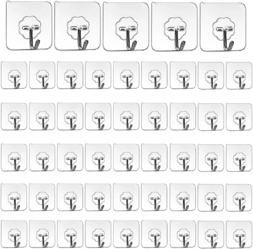 Image of XBEY Adhesive Plastic Wall Hooks Hangers for Hanging Robe, Coat, Towel, Keys, Bags Hook 50