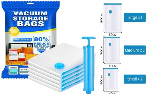 Image of XBEY Compression Travel Vacuum Bags (Pack of 5 + Manual Pump) 