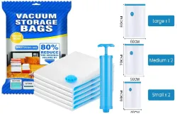 XBEY Space Saver Compression Sealer with Manual Pump Hanging Travel Storage Vacuum Bags  (Pack of 5)