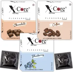 X-Core Extra Dotted Chocolate,Blueberry,Coffee Flavored Condom 9 Pcs & Tissue