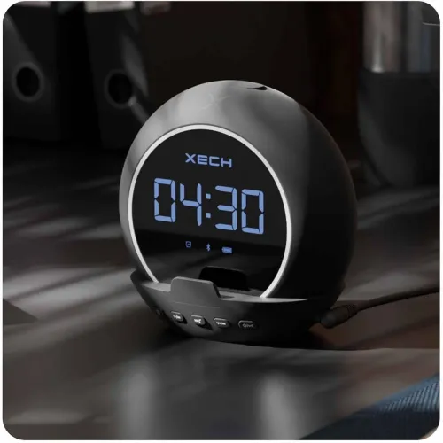 Image of xech Digital LED Alarm Clock with Phone Holder Ellipse Black Clock