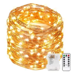 XERGY 10M 100 Led String Fairy Light Powered by Battery Box and Remote, 8 Mode Functions Copper Wire for Home Decoration Birthday Home Decoration Festival Rice (Warm White) - Battery not Inc...
