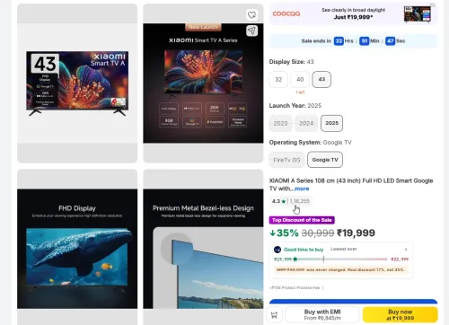 Image of XIAOMI A Series 108 cm (43 inch) Full HD LED Smart Google TV 