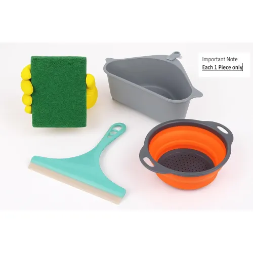 Image of XL Kitchen Vegetable and Sink Strainer with Wiper and Scrub,Plastic,30 Centimeters,Multi-Coloured