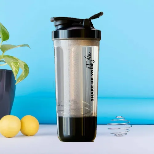 Image of Xmart India Leak Proof BPA Free Material 600ml Protein Shaker Bottle for Protein Mix with Storage Compartment and Stainl