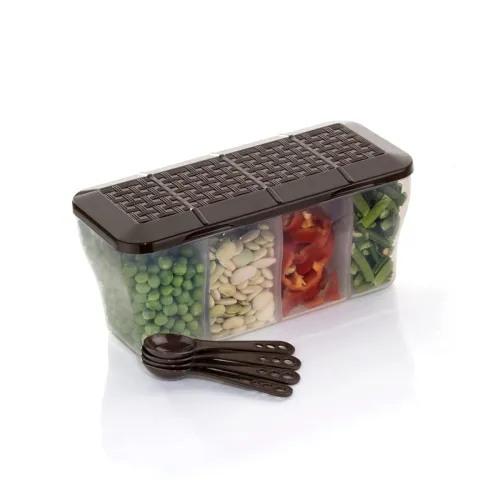 Image of Xmart India Multipurpose Plastic 4 in 1 Masala Box for Kitchen, Spice Boxes for Kitchen,4 Compartment Storage Containers