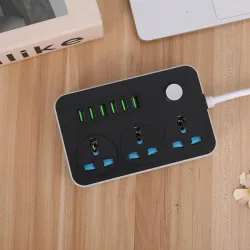 XML Extension Board Spike Guard Extension Cord with 6 USB Charging Ports 3 Universal Sockets Charging Station Cord Power