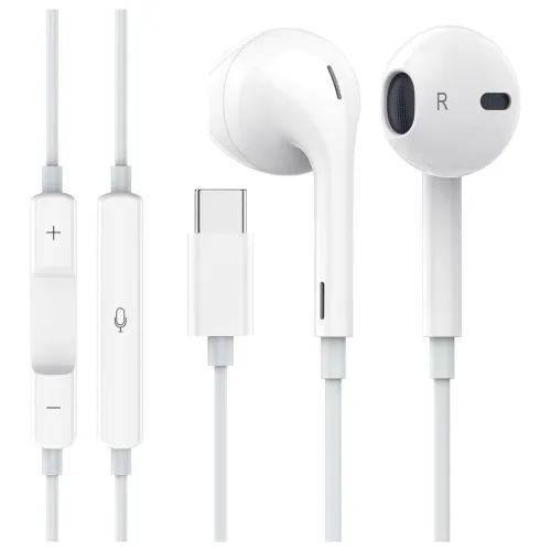 Image of XMUVIT USB-C in-Ear Wired Headphones with Mic & Remote | Type-C Earbuds for iPhone 17/16/15, Samsung Galaxy & Pixel | De