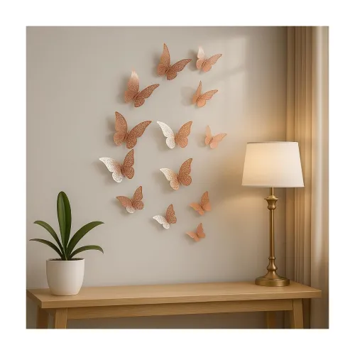 Image of Xtore 3D Butterfly Wall Decor (Set of 12, Rose Gold)
