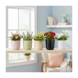 Xtore® 5 Pc Sleek Minimal Ceramic Planter Pot for Indoor Plants | Modern Matte White Desk & Shelf Planter for Home, Office & Window Styling (Pack of 5, Planter only)